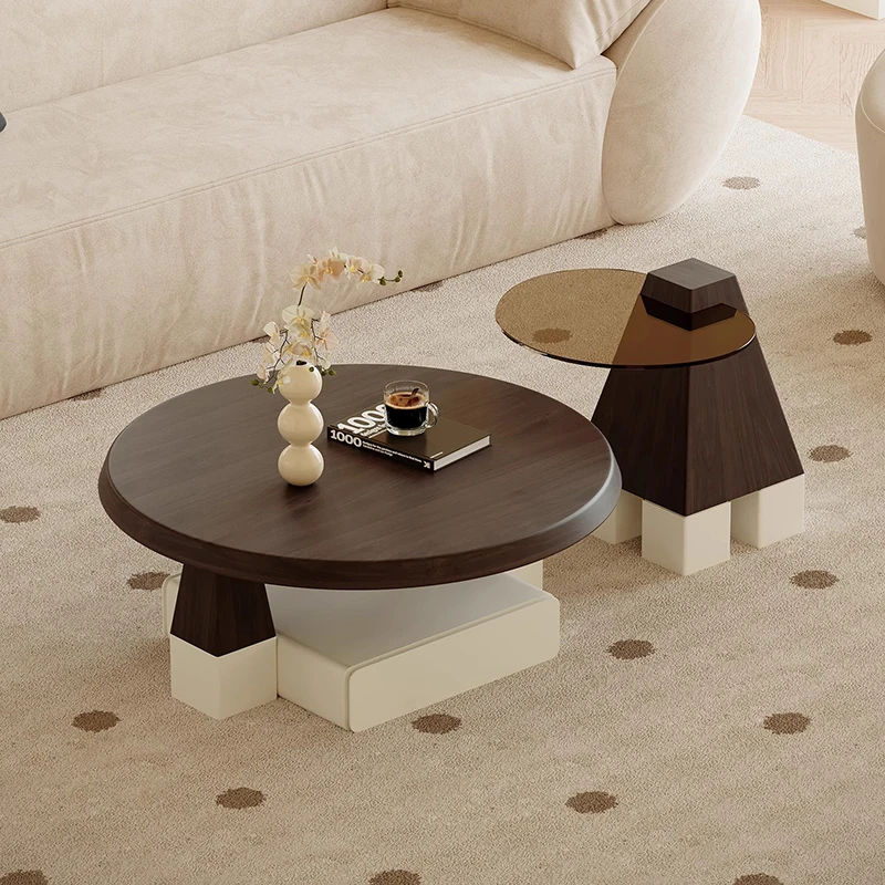 French Aesthetic Coffee Table With Storage Round Luxury Trendy Coffee Table Living Room Organizer Drawer Table Basse Furniture