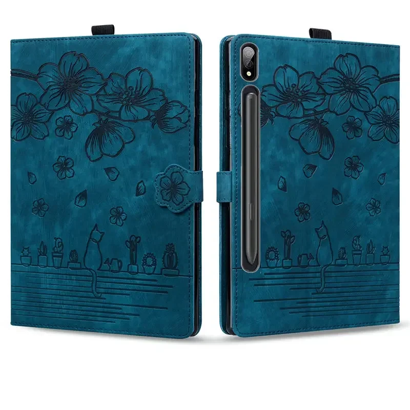 For Funda Samsung Galaxy Tab S10 Plus S9 FE S8 Ultra S7 11 12.4 14.6 inch Embossed Case with TPU Back Cover Elastic Band Close