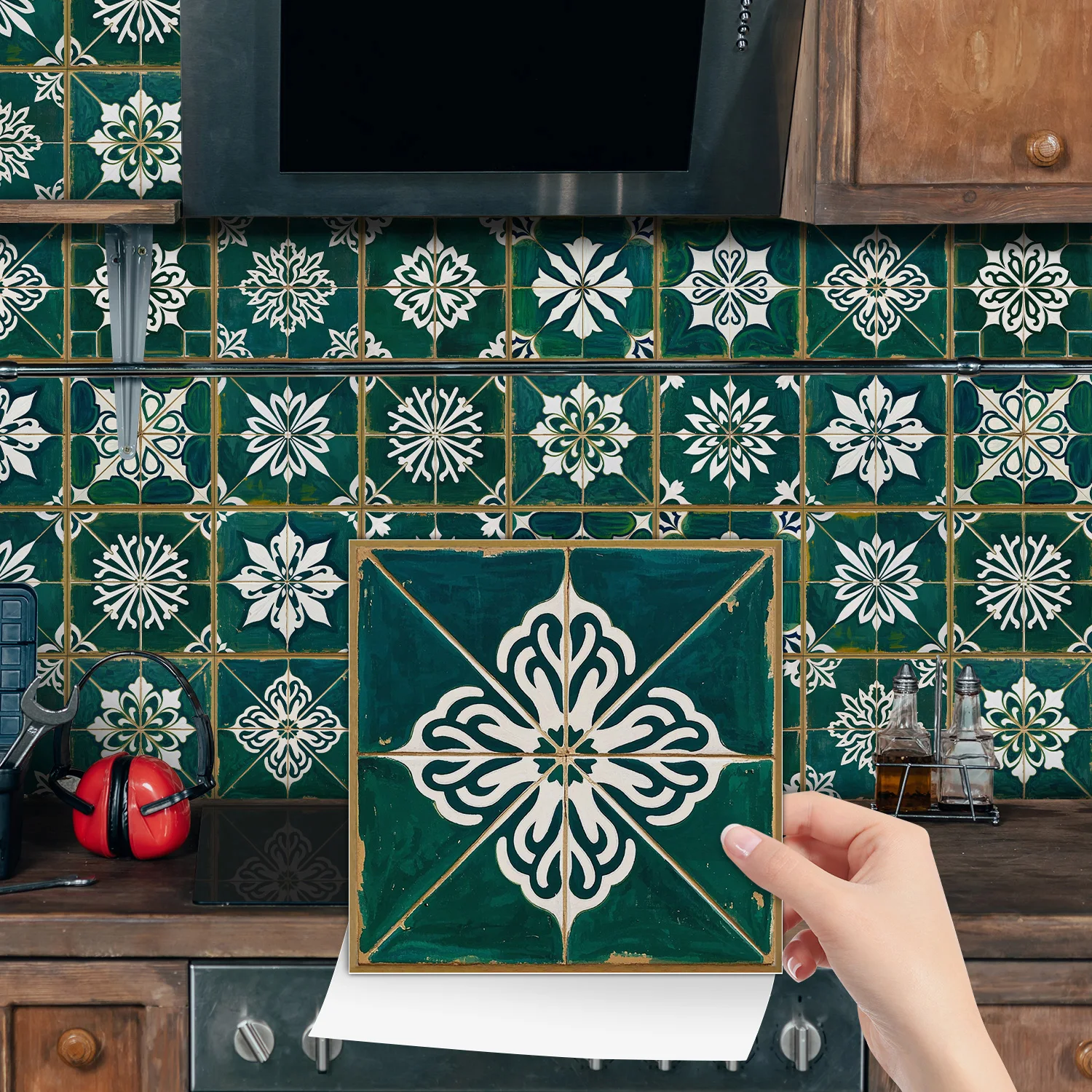 24 szt./zestaw Naklejki ścienne Samoprzylepne naklejki na płytki Dekoracja w stylu Bohemia na gładkie powierzchnie w kuchni, łazience, salonie