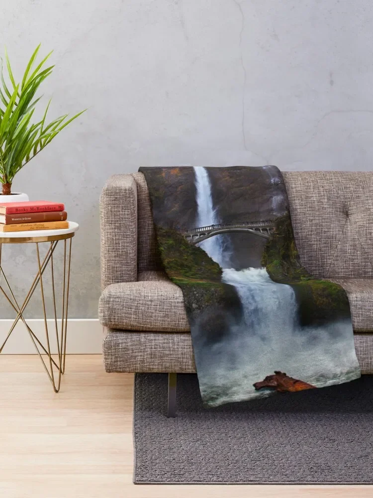 Multnomah Falls Oregon - Woodland Waterfall Throw Blanket