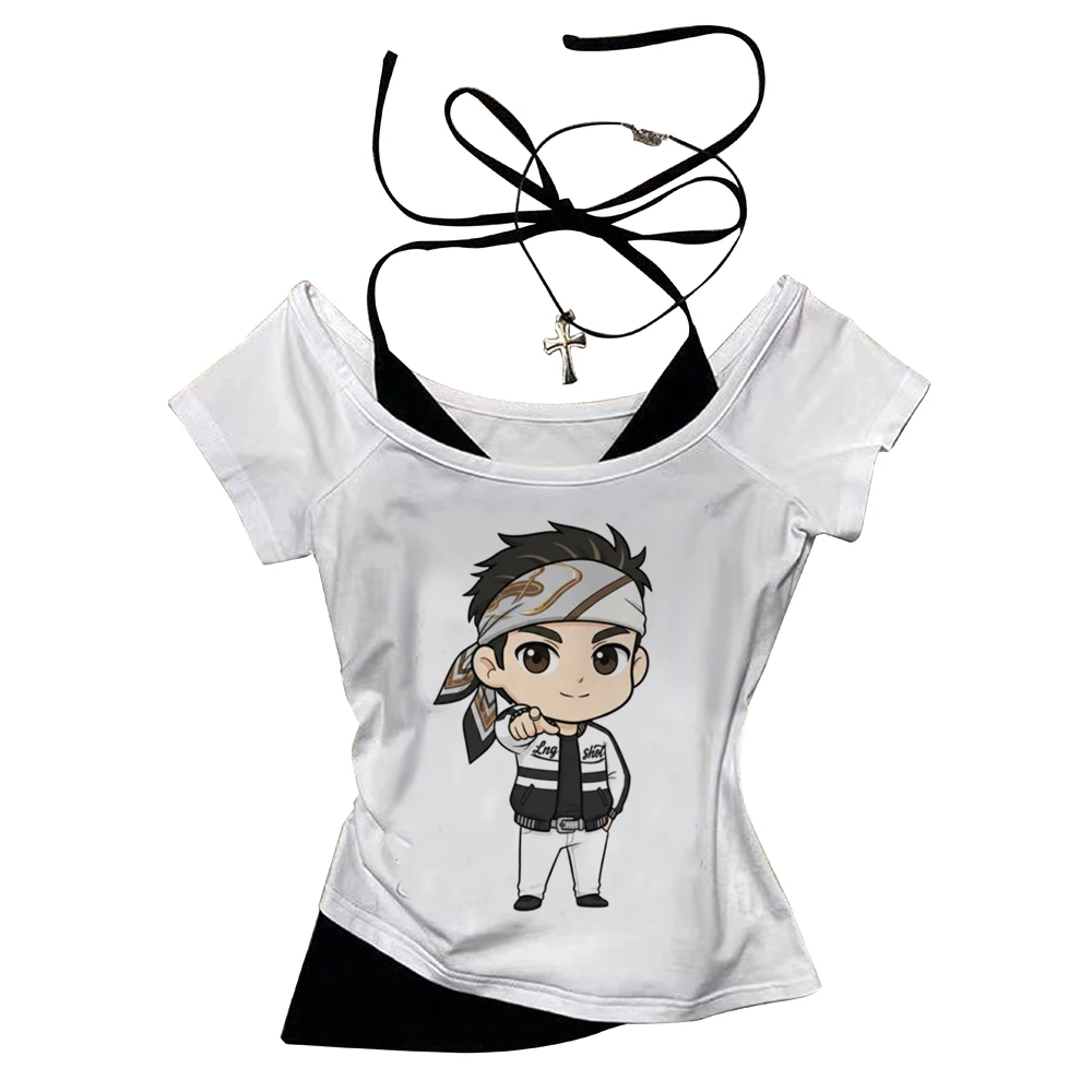Lngshot cropped top female meme party manga scene  gyaru tshirt alternative  harajuku streetwear