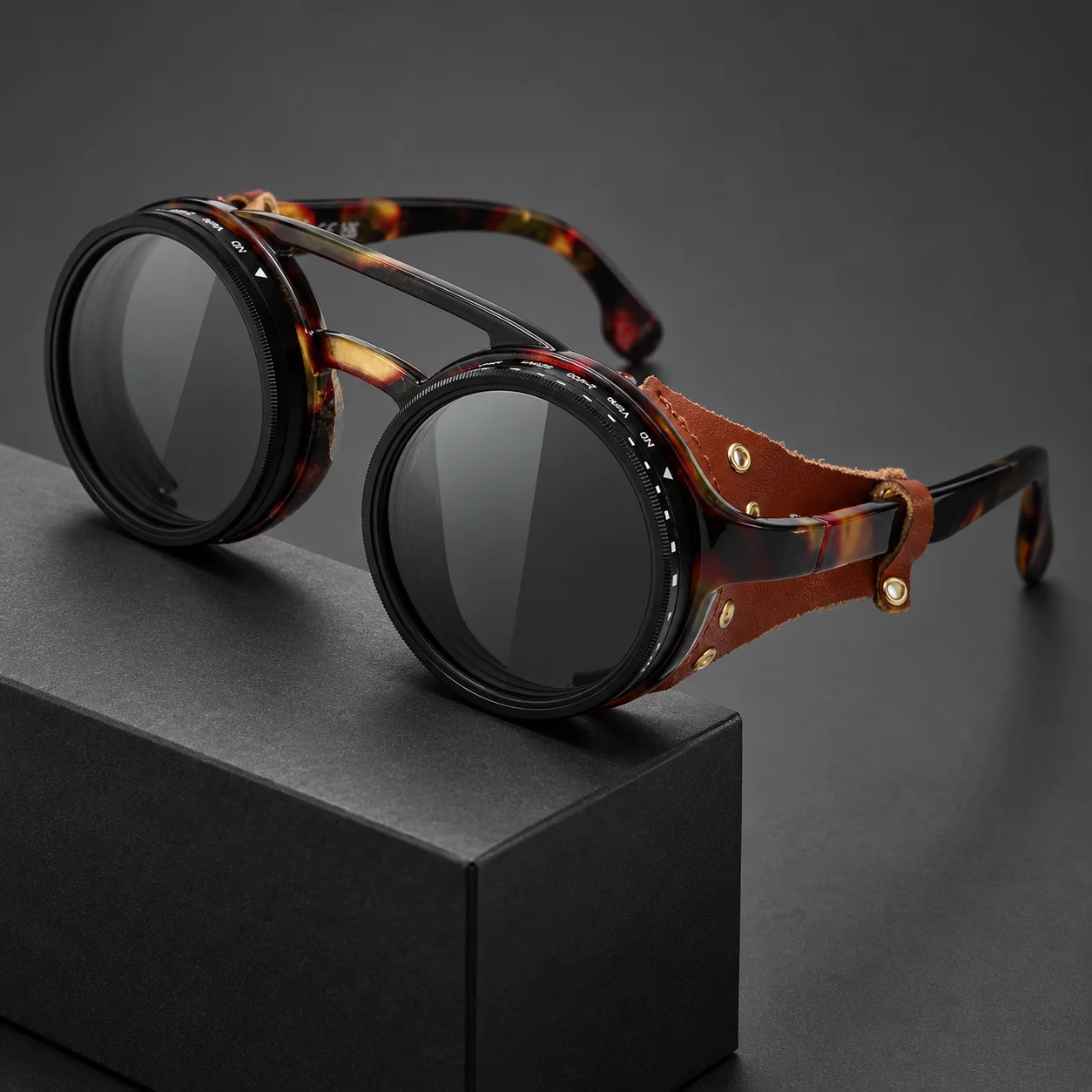 ND9 Adjustable Dimming Sun Glasses Rotating Retro Punk Round Men's Outdoor Fishing UV400 Polarized Driving Sunglasses