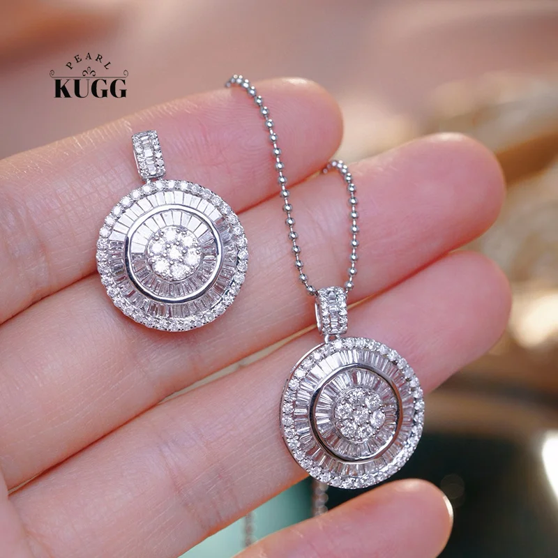 KUGG 18K White Gold Necklace Luxury Elegant Design 1.1carat Real Natural Diamond Pendant Necklace for Women High Wedding Jewelry