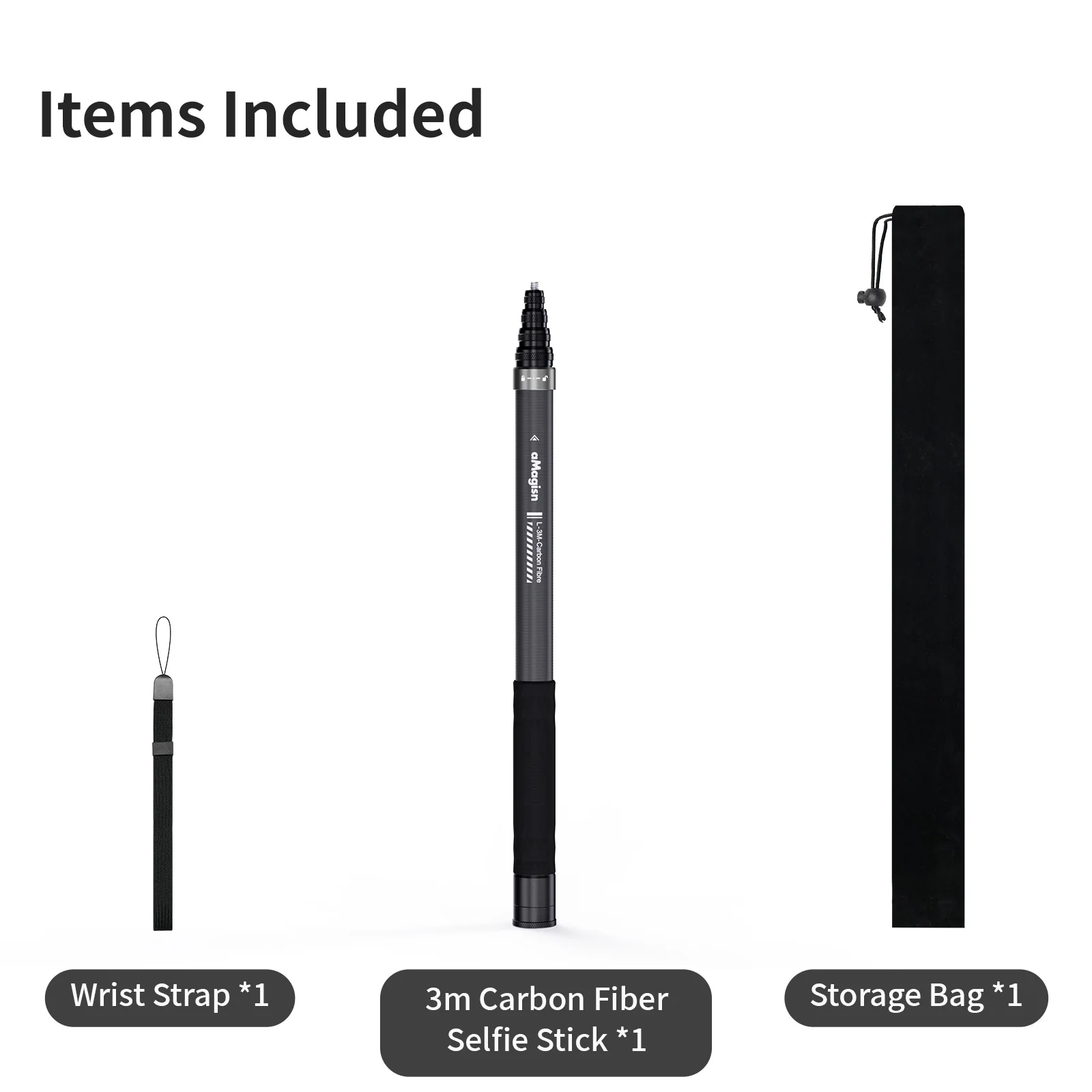 AMagisn 3M Unsichtbarer Selfie-Stick, Carbonfaser-Verlängerungsmonopod 118' für Gopro Max DJI 360 Insta360 X3 X4 Air X5 Zubehör – Detail 10