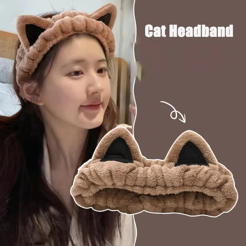 

Plush Cat Ear Hair Band for Women's Face Washing and Makeup Winter Colored Anti Slip Hair Bundle Simple and Cute Headdress