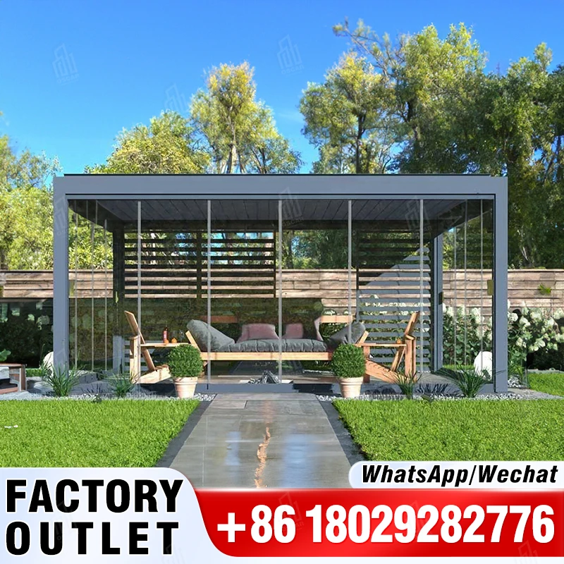 Outdoor Metal Roof Automatic Awning Patio Balcony Terrace Louver Roofs Gazebo Aluminium Arches Bridges Pergola