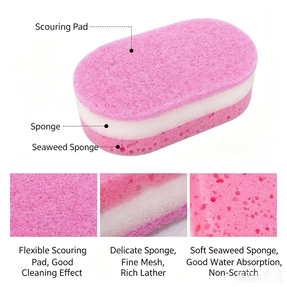 Brown Oval Three-Layer Surface Cleaning Sponge Pad, Scouring Pad, Dishwashing Cloth, Suitable for Kitchen Cookware