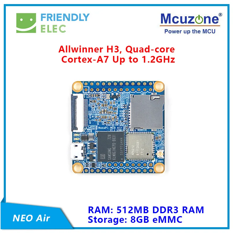 

New NanoPi NEO Air 512MB RAM WIFI&Bluetooth,8GB/32GB eMMC Allwinner H3 Quad-core Cortex-A7 FriendlyELEC