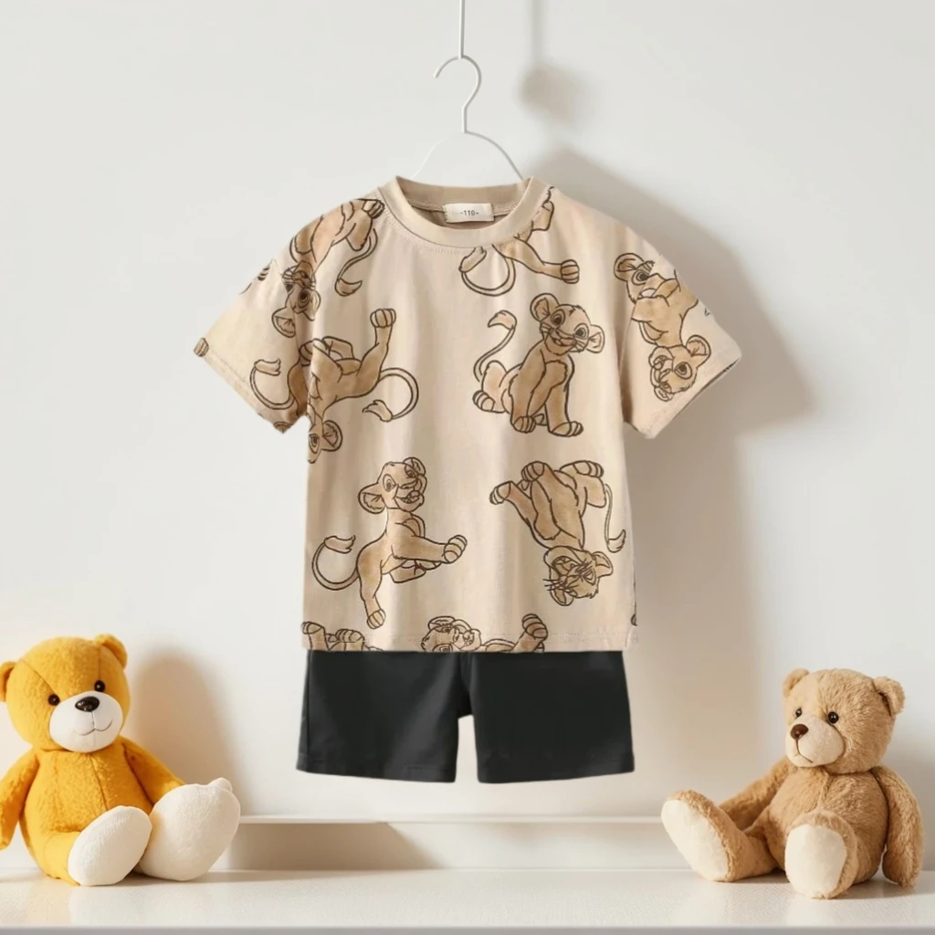 مجموعة الصيف للأطفال ديزني الكرتون قصيرة الأكمام السراويل الكرتون طباعة كاملة أعلى الزي اليومي غير الرسمي لمجموعة الرياضة في الهواء الطلق