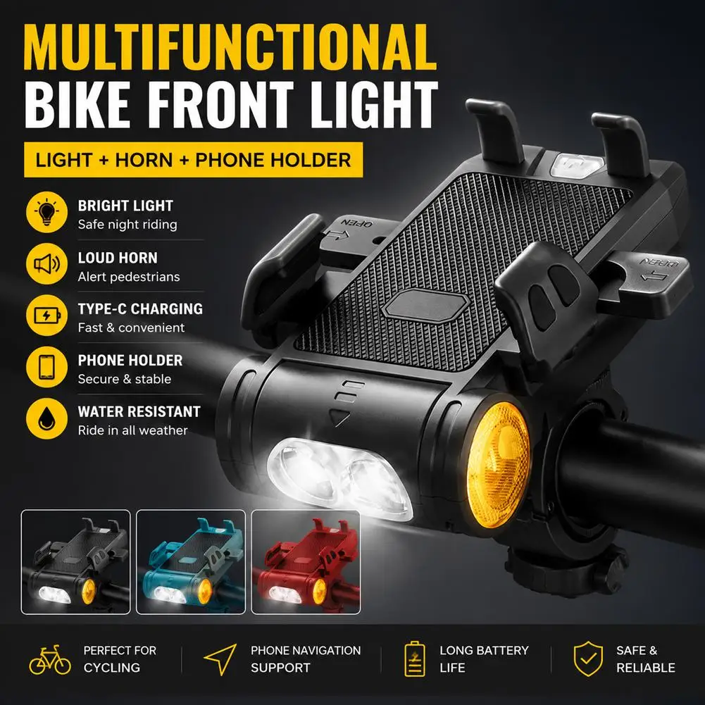Multi Functional Front Lights Night Riding Charging Headlights Mountain Bike Riding Mobile Navigation Stand Bike Equipment