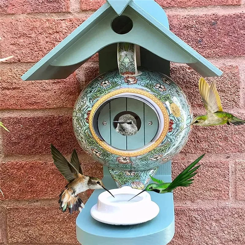 Bird House Feeder Morris Teal Teapot William Morris Bird Feeder Wooden Ceramic Resin Birdhouse Outdoor Hanging Garden Yard .