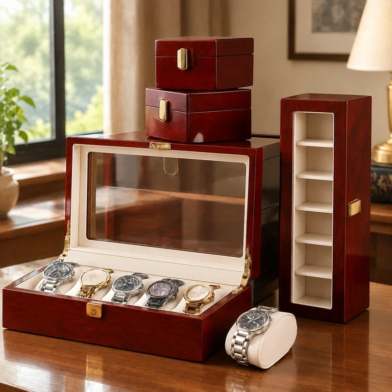 Wooden Jewelry and Watch Organizer Box with 1-12 Compartments, Stylish Storage Solution for Men & Women