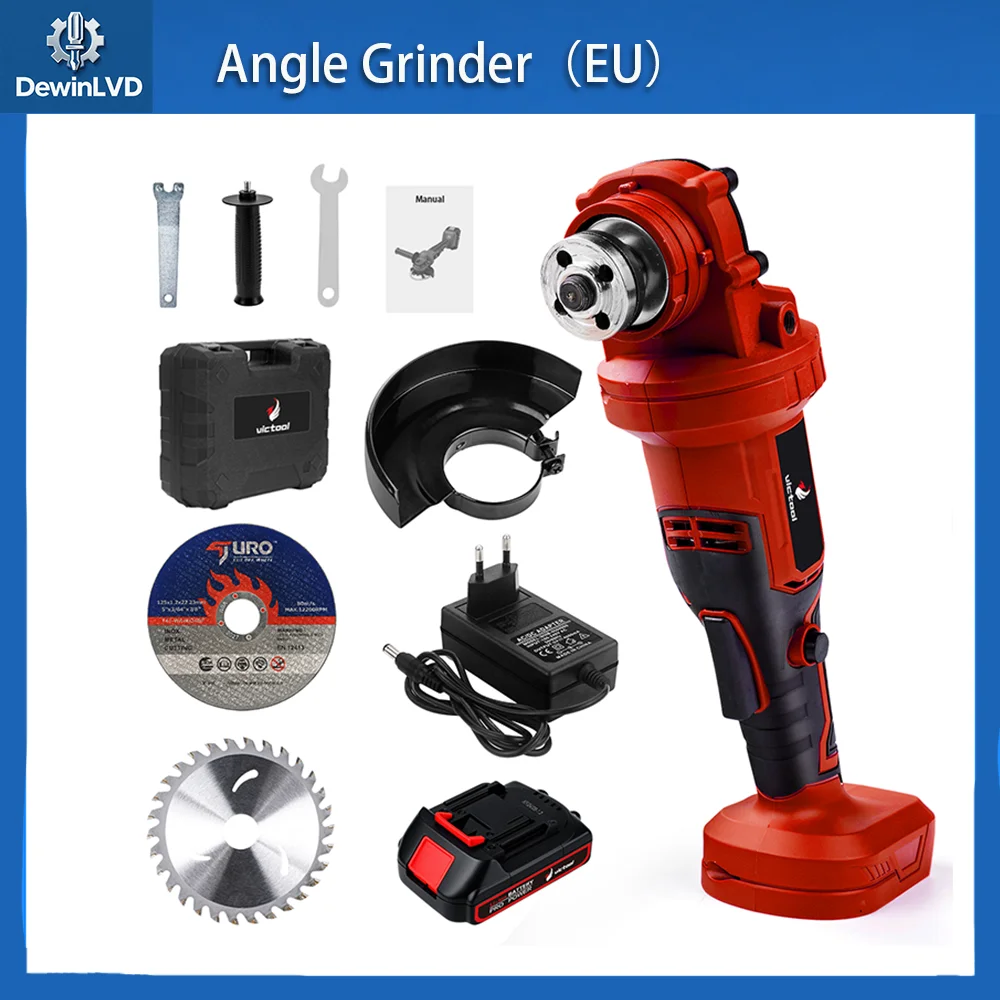 

DewinLVD 20V Cordless Angle Grinder 8500RPM Industrial Power Tool with One Battery for Metal Wood Cutting Grinding Polishing EU