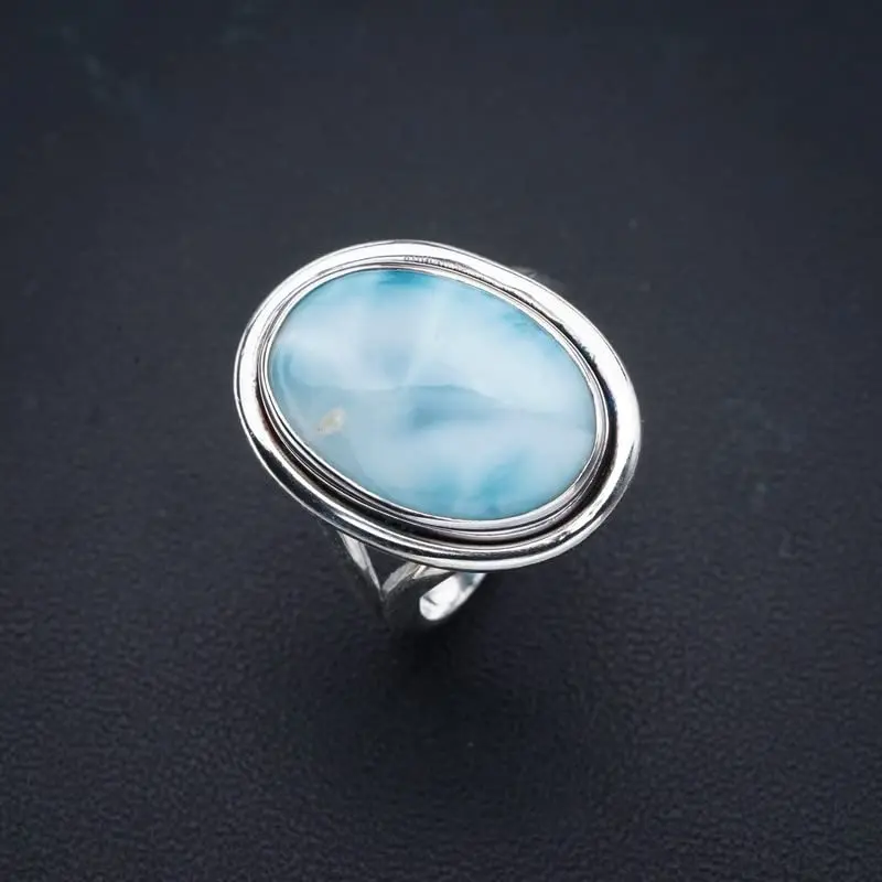 StarGems® Natural Larimar Handmade 925 Sterling Silver Ring 7.25 F0875