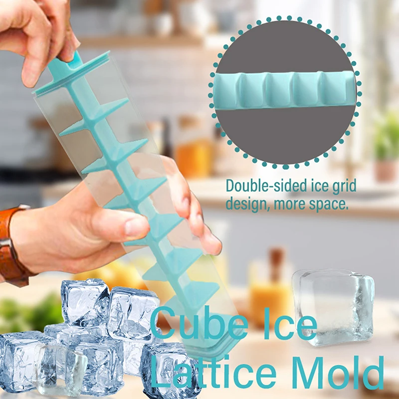 1Pc 14 Grids Ice Cube Trays Reusable Silicone Ice Cube Mold With Lids Kitchen Tool Freezer Summer Mould For Drinking