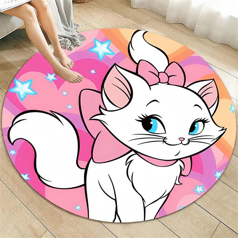 Marie Cat HD Printed Cartoon Round Carpet for kids Living Room Rugs Camping Picnic Mats Flannel Anti-Slip Rug Yoga  decoracion