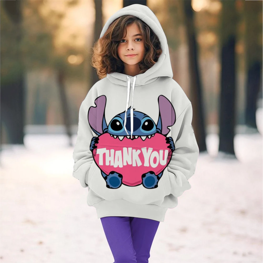 Disney Stitch creative printed children's clothing boys and girls street casual sweatshirts outdoor sports 3-14 years old hoodie