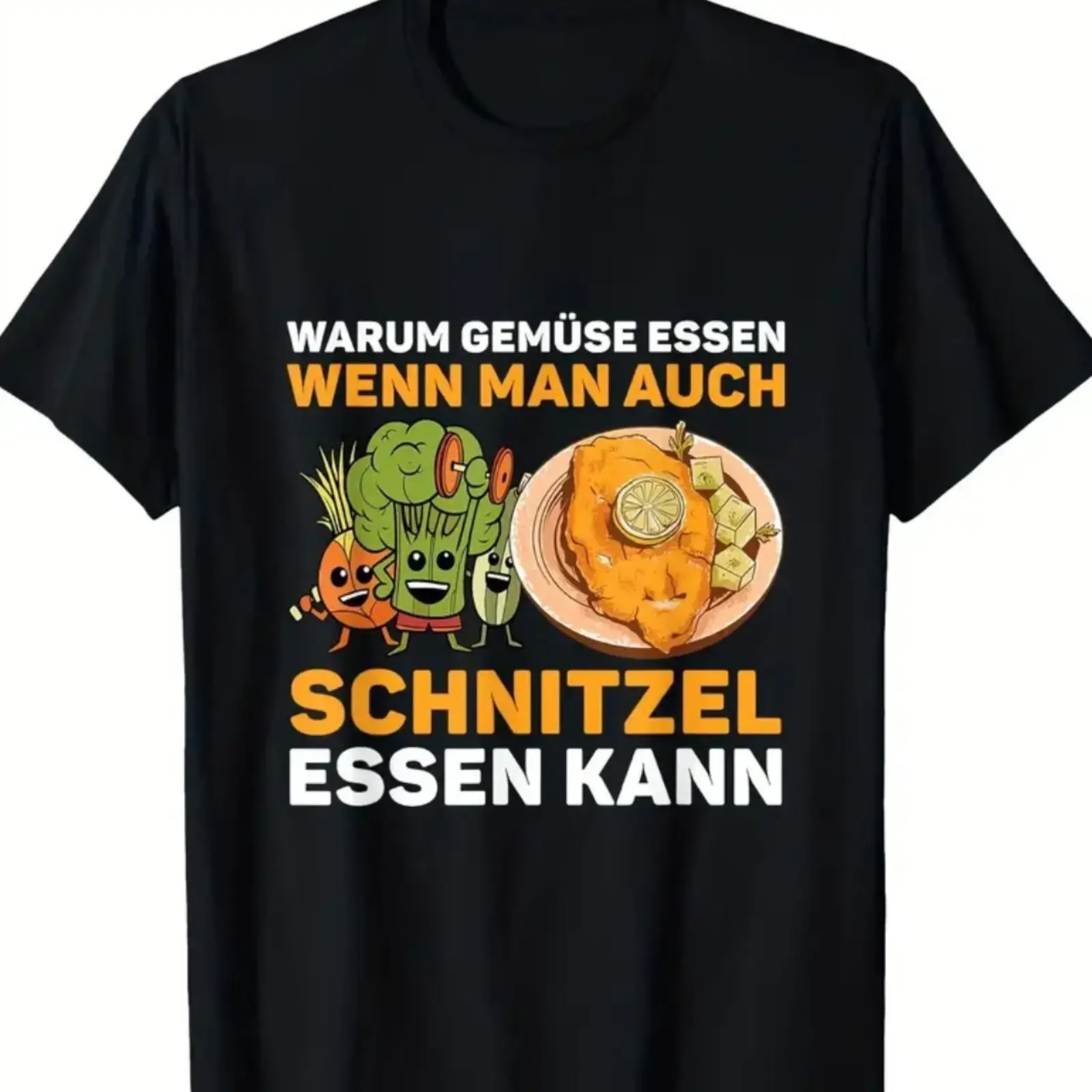 Warum Gemüse essen Herren Fun T Shirt Schnitzel Fleisch Spruch bis 8XL vintage Washed Top For Everyday Wear Breathable homme