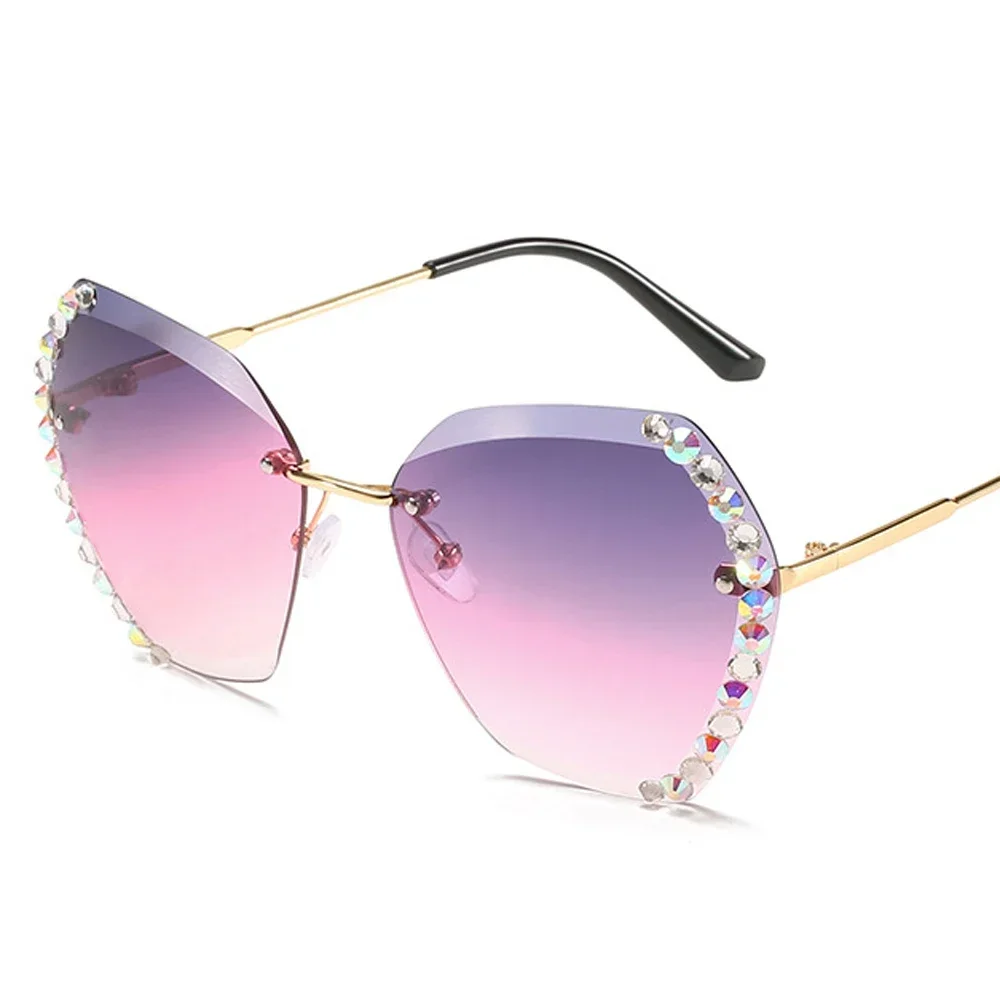 2024 Vintage Fashion Oversized Rimless Sunglasses Women Famous Luxury Brand Design Sexy Diamond Square Sun Glasses For Female