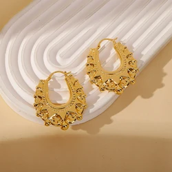 HONGTONG Exquisite Chubby Hollow Women's Earrings Personality Metal Gear Texture Jewelry Gold Color Daily Charm Chic Aretes Gift
