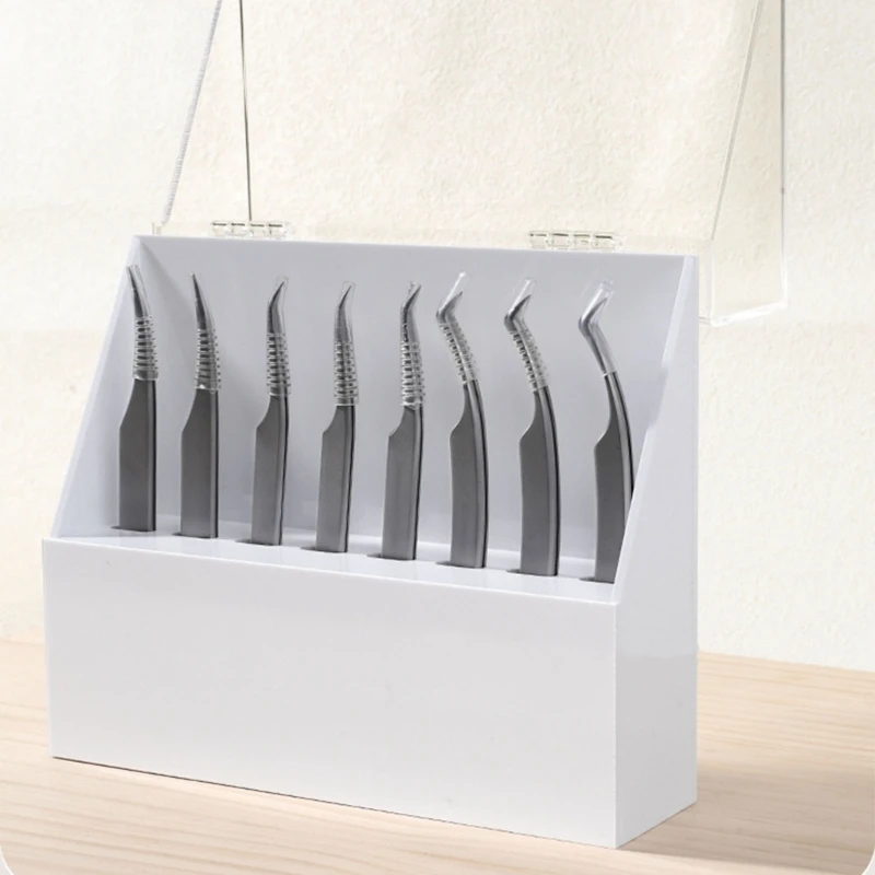 Space Saving Tweezer Display Rack with 8 Protective Covers for Salon Use