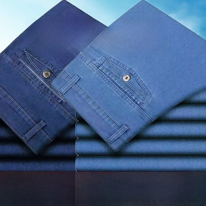 

Мужские джинсы прямого кроя на весну-осень для мужчин среднего возраста, свободные, с высокой талией, с заниженной посадкой, повседневные, эластичные, больших размеров...