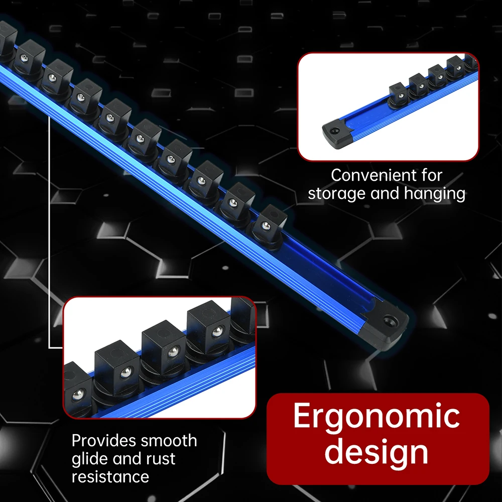 1x Blue Red Magnetic Sockets Storage Rack 1/4In 3/8In 1/2In Plastic Socket Display Holder Kit Professional Metric Tool Organizer