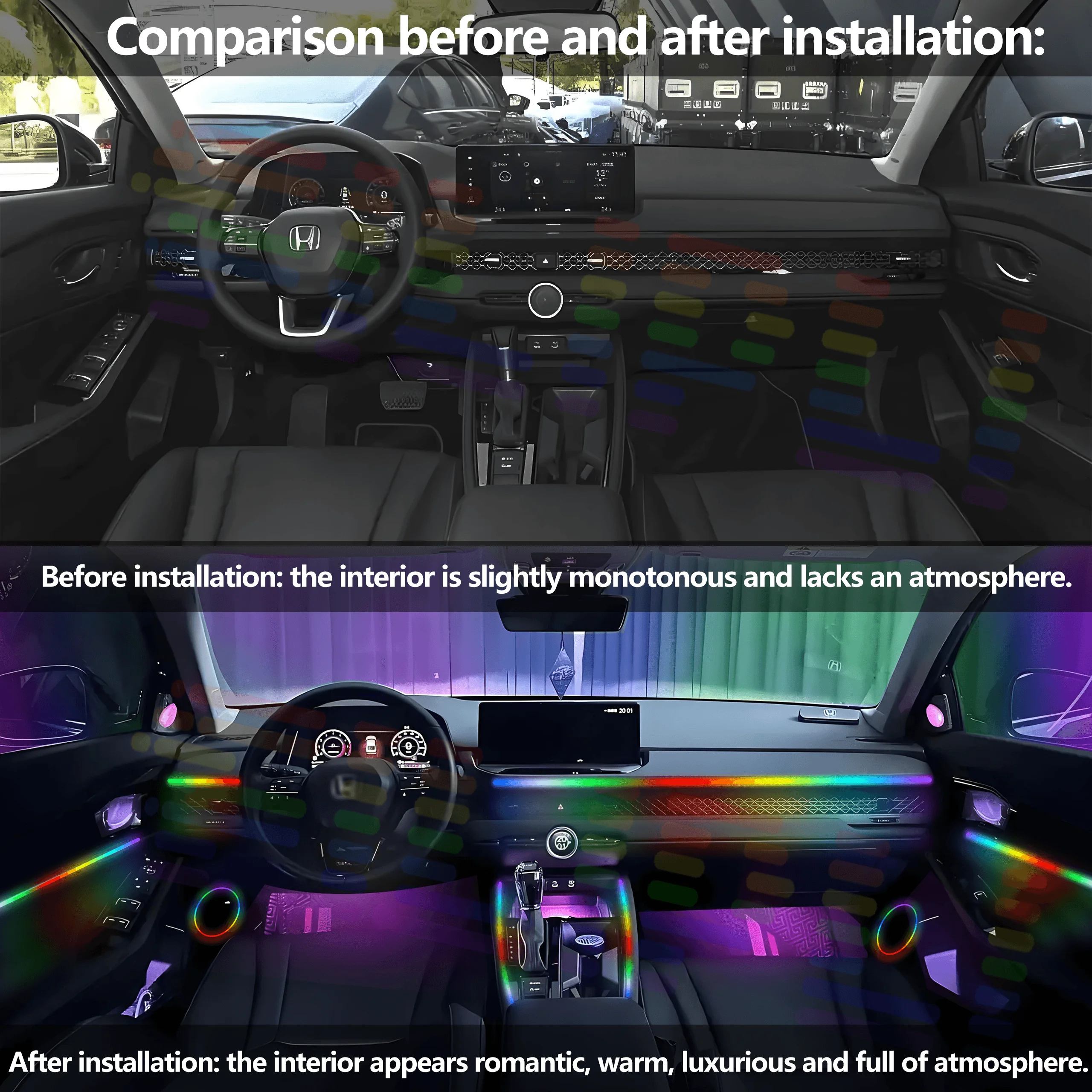 For Honda Accord 9th Gen Interior Hidden LED Ambient Light Lamp 64 Colors Strip By APP Control Multiple Modes Decoration Lamp
