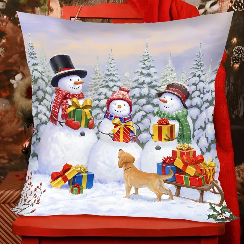 Christmas Snowman Cushion Cover Decorative Pillow Cover Throw Pillow Case Christmas Decor 2025 for Home Decor Sofa Pillowcase - view 4