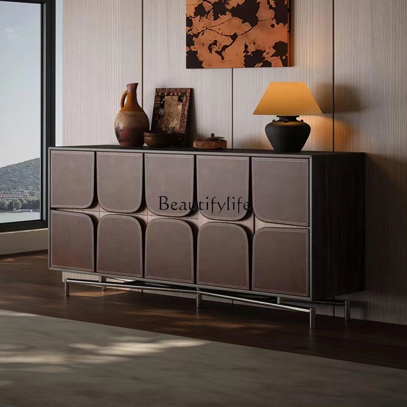 

Medieval solid wood dining side cabinet Italian minimalist tea cabinet living room side cabinet
