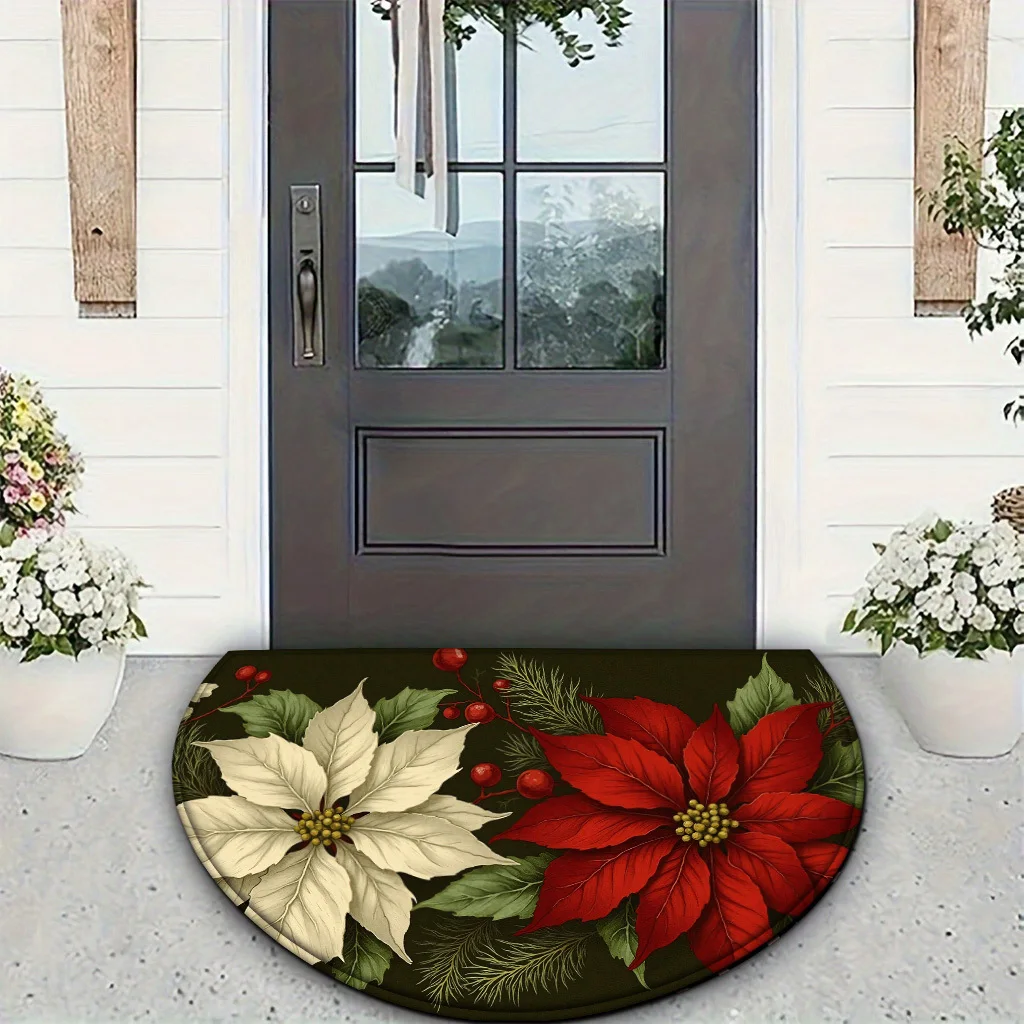 VIKAMA Christmas Red White Double-Lace Door Mat, Washable, Non-Slip And Dirt-Proof, For Bathroom And Kitchen Carpet, Home Decor