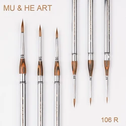 Travel Mini Pen Pure Kolinsky Hair Artist Watercolor & Acrylic & Oil Painting Brush Tool Silver Cap Round Sable 106R MU HE ART