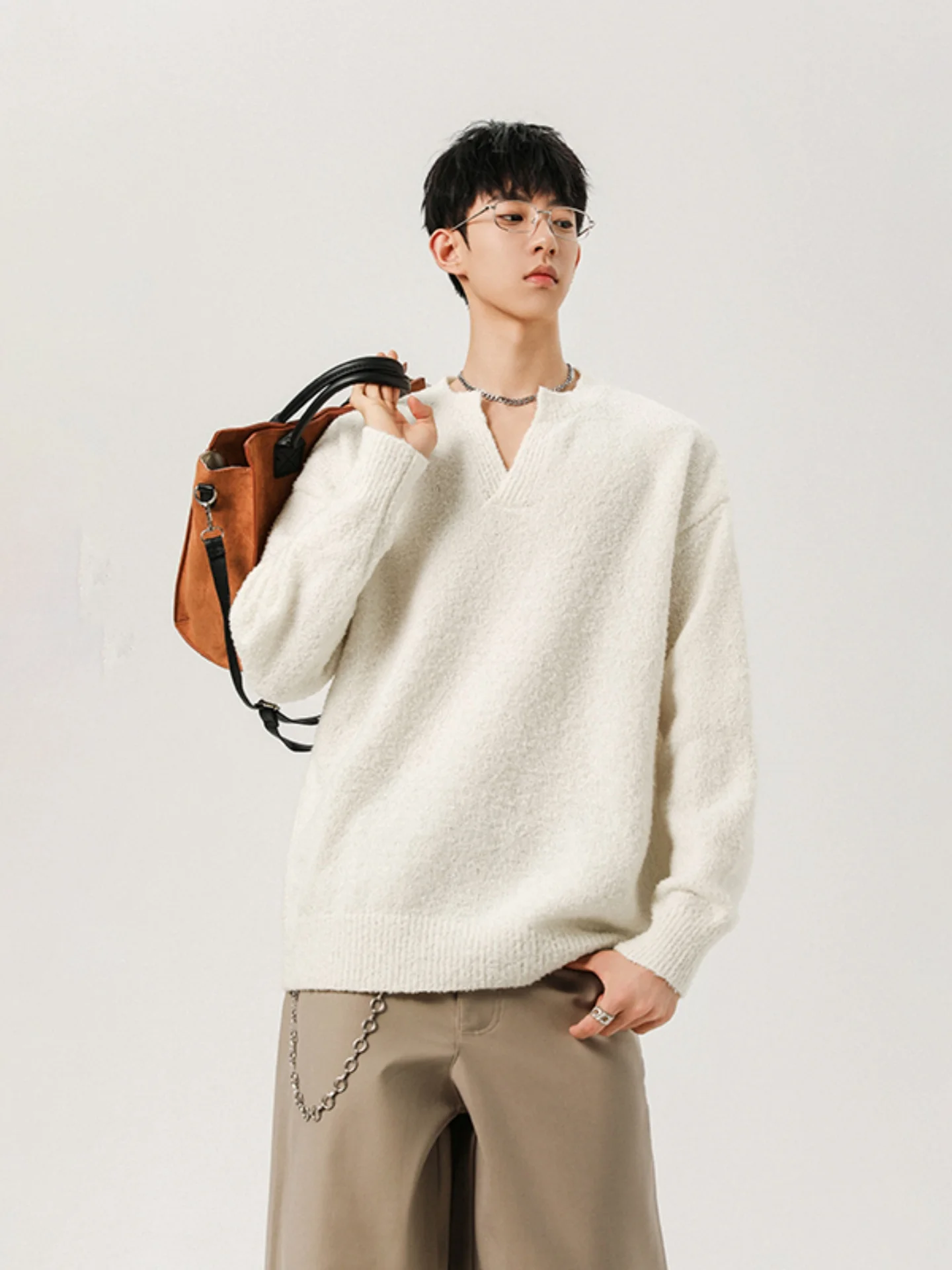 

Корейский вязаный свитер с V-образным вырезом в стиле High Street, уютный свитер для пар, ретро-трендовый молодежный трикотаж