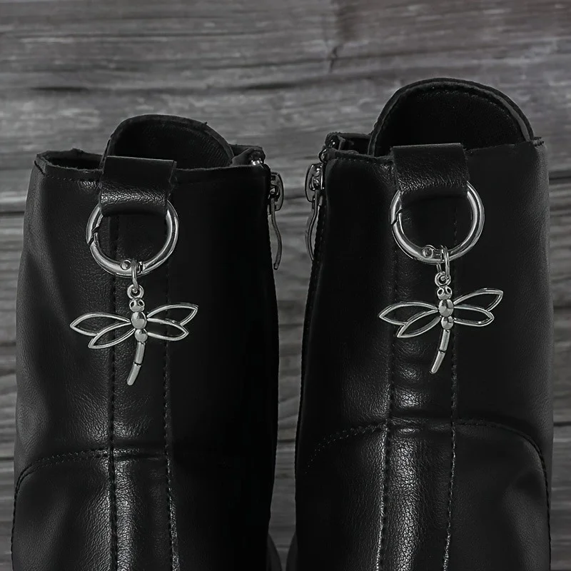 2Pcs Gothic Hollowed Out Dragonfly, silver metal detachable shoe pendant accessory, suitable for all kinds of boots