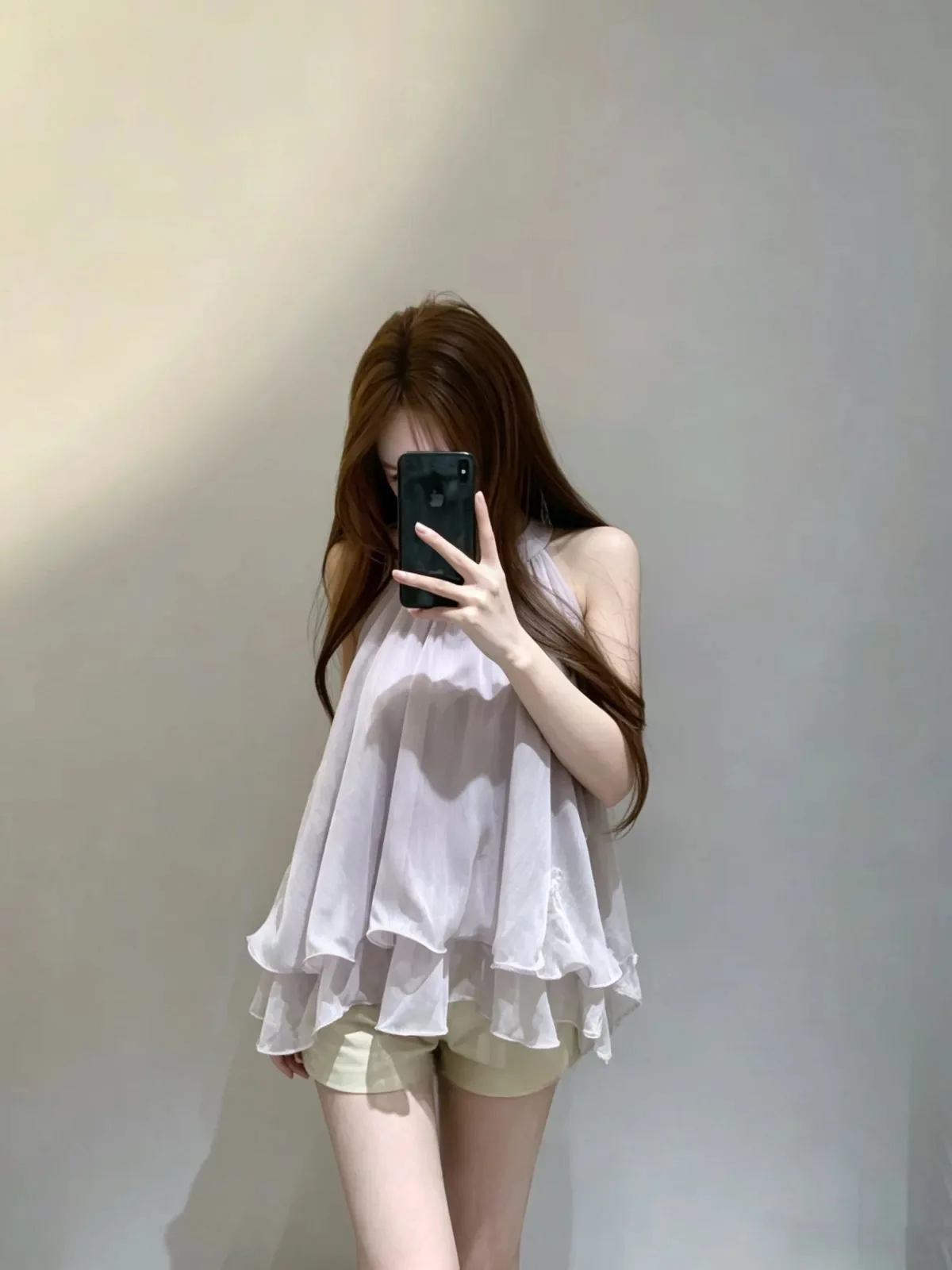 Summer Korean Style Pure Desire Atmosphere Lotus Leaf  Hanging Neck Backless Sleeveless Loose Women's Top Girl's Daily Wear