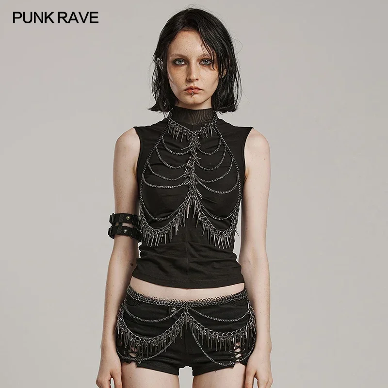 Punk Rave Dames Punk Metal Klinknagels Harnas Ketting Vormen Een Ribvorm Gothic Party Club Mode Gepersonaliseerde Cosplay Accessoires