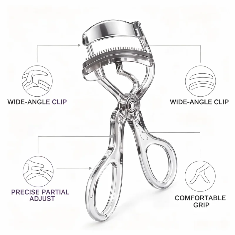 Dual-Type Eyelash Curler with Comb – Wide & Partial Clip Options, Waterproof, Long-Lasting, Natural Curl, Unisex Certified