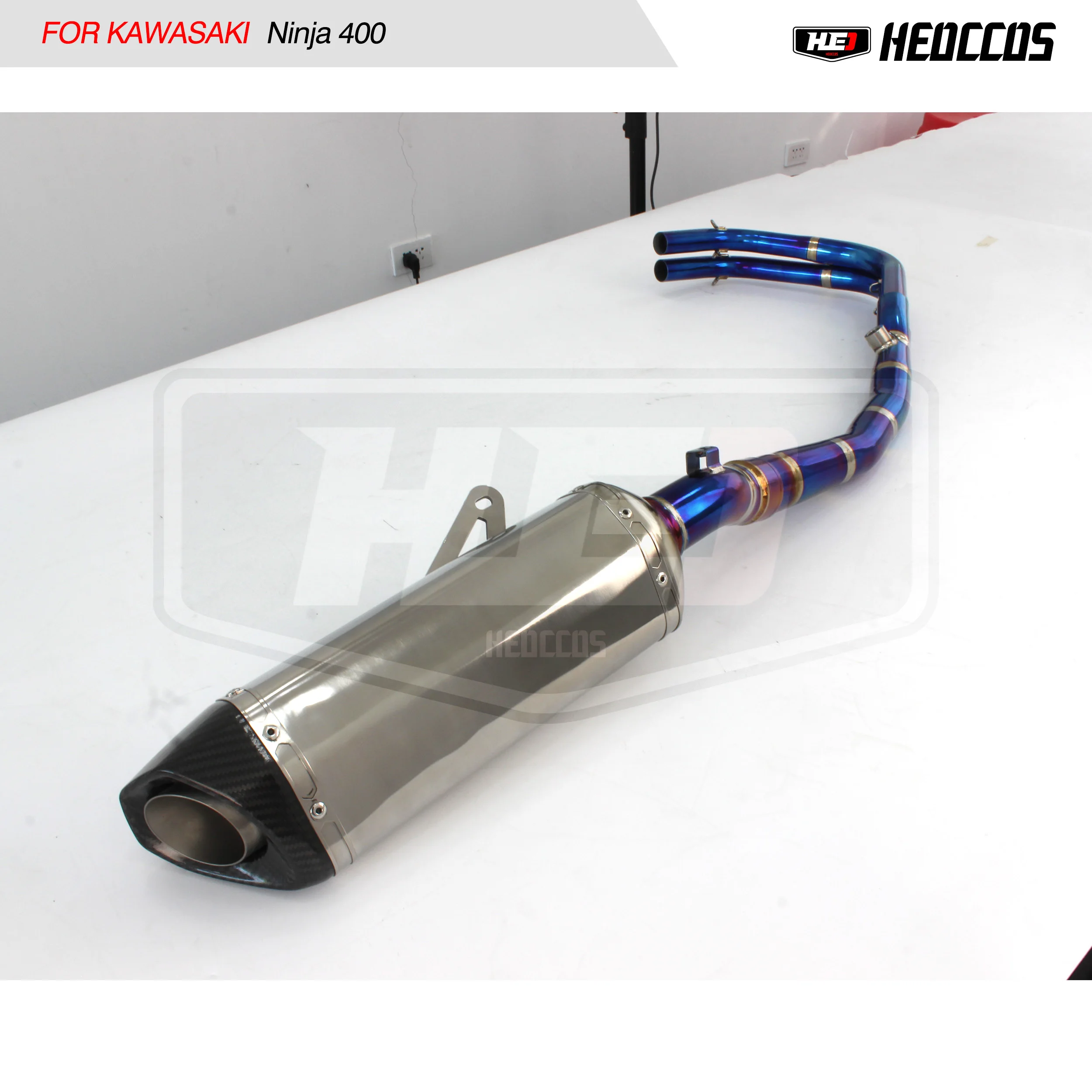 

HEO Titanium Alloy TC4 For Kawasaki Ninja 400 Full Exhaust Carbon Fiber Tail Section Custom Baked Blue