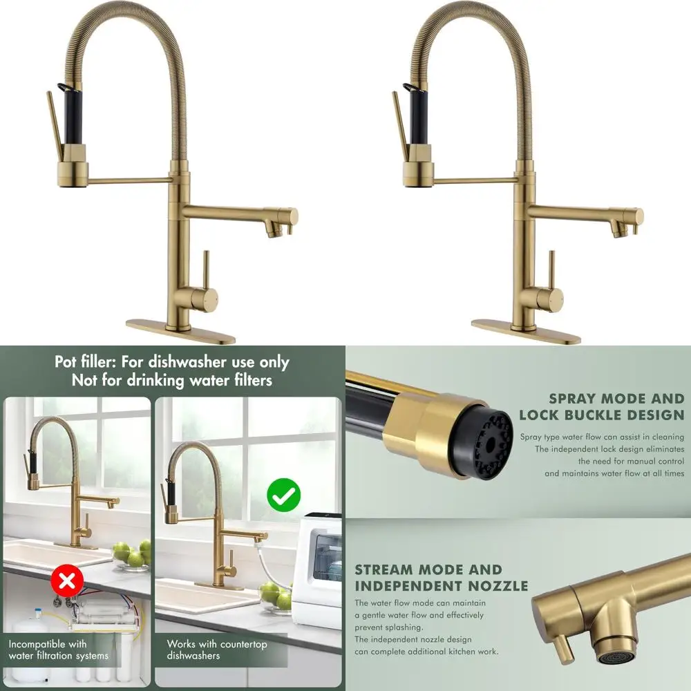 

Dual-Outlet Gold Kitchen Faucet with Pull-Out Spray