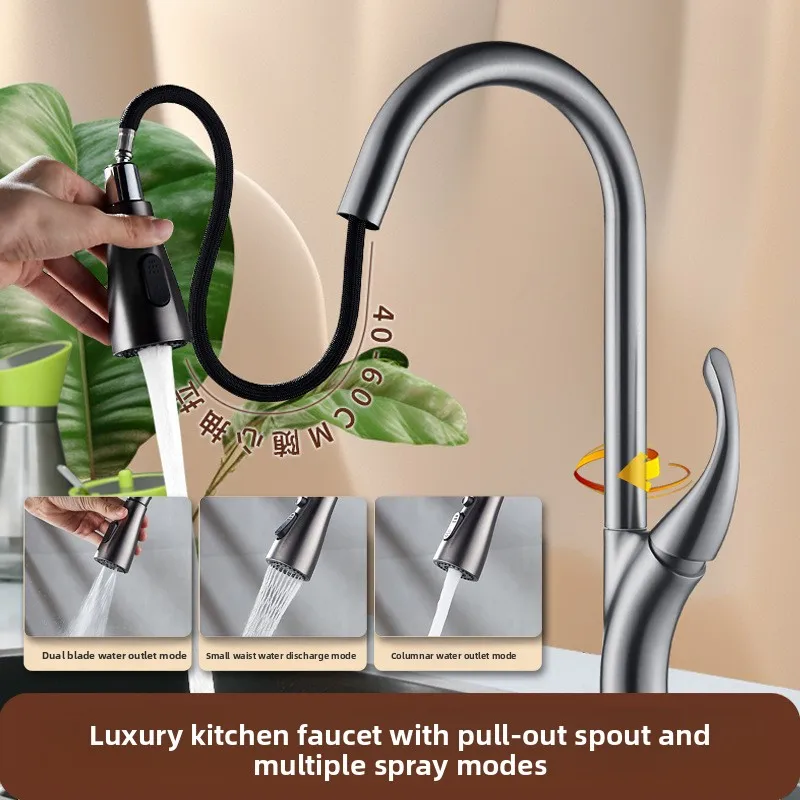 

Kitchen washbasin retractable rotatable faucet, pull-out hot and cold faucet