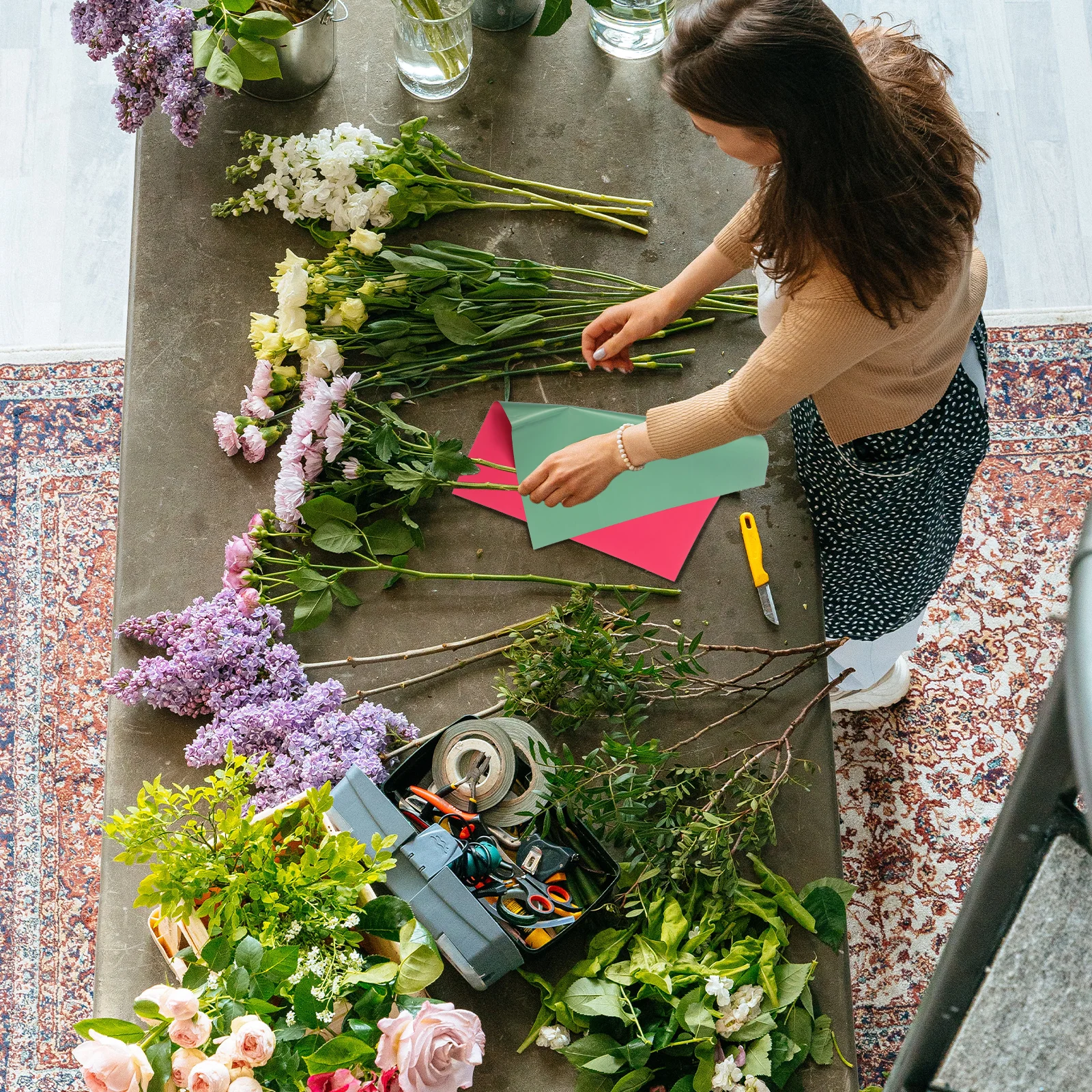 20 Buah Kertas Pembungkus Bunga Bernapas Ringan Perlengkapan Bunga untuk Buket Kemasan Hadiah Kertas Pembungkus Bunga