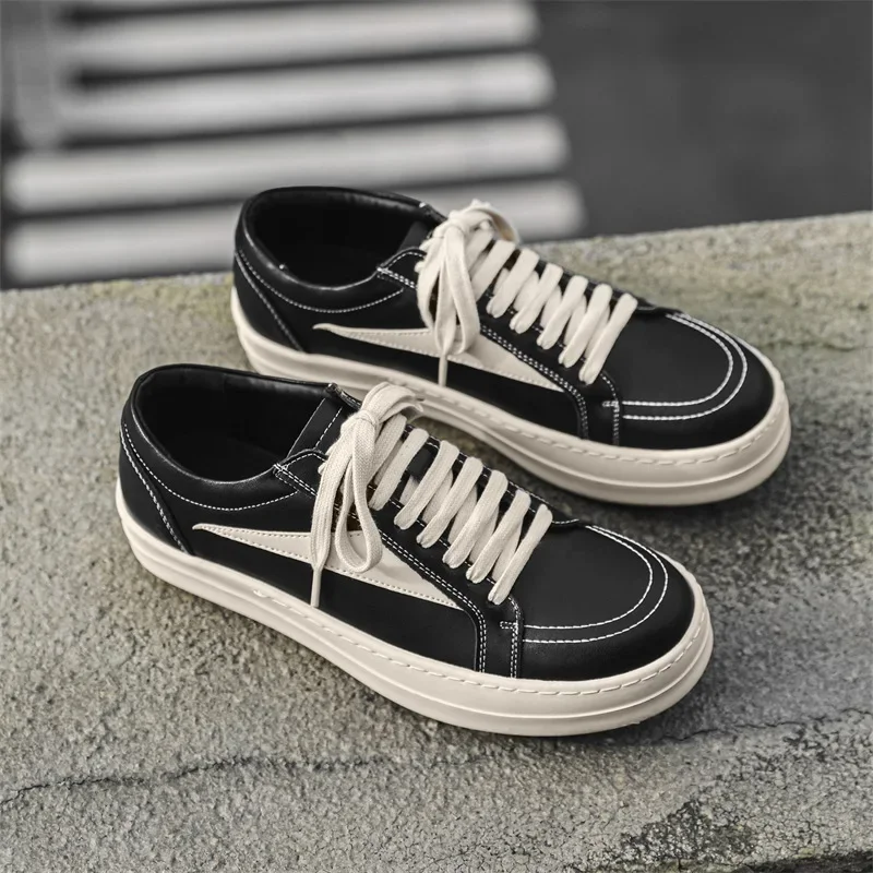 Zapatos de entrenamiento alemán para hombre, nuevo diseño de primavera y verano, ayuda baja, informales, con suela gruesa, superficie de cuero, 2025