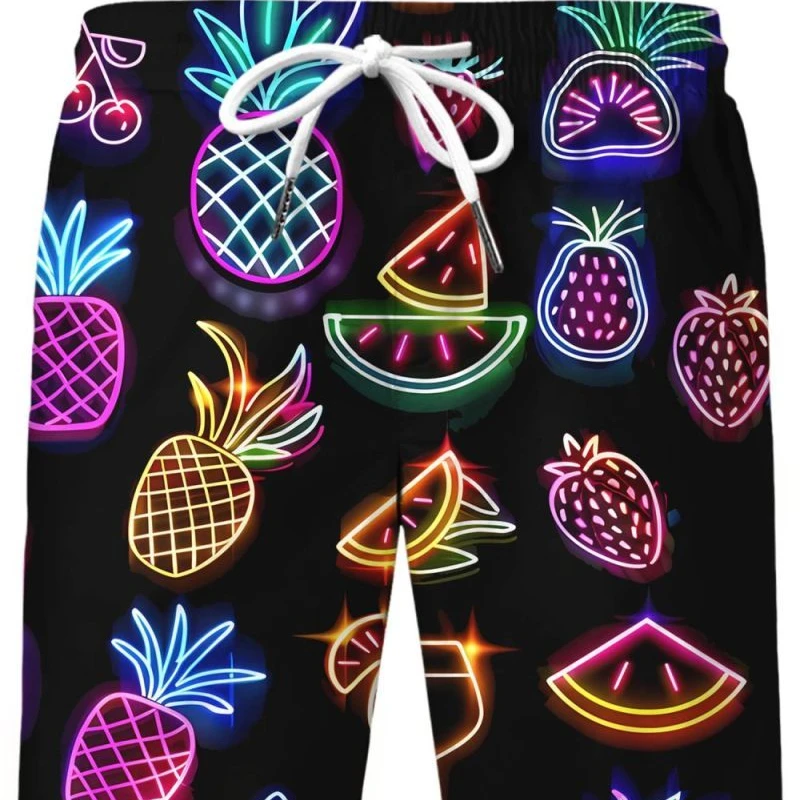 Men\'s Street Beach Casual Suit Hawaiian Tropical Fruit Printed Button Down Collar Shirt Comfortable Drawstring Shorts Set