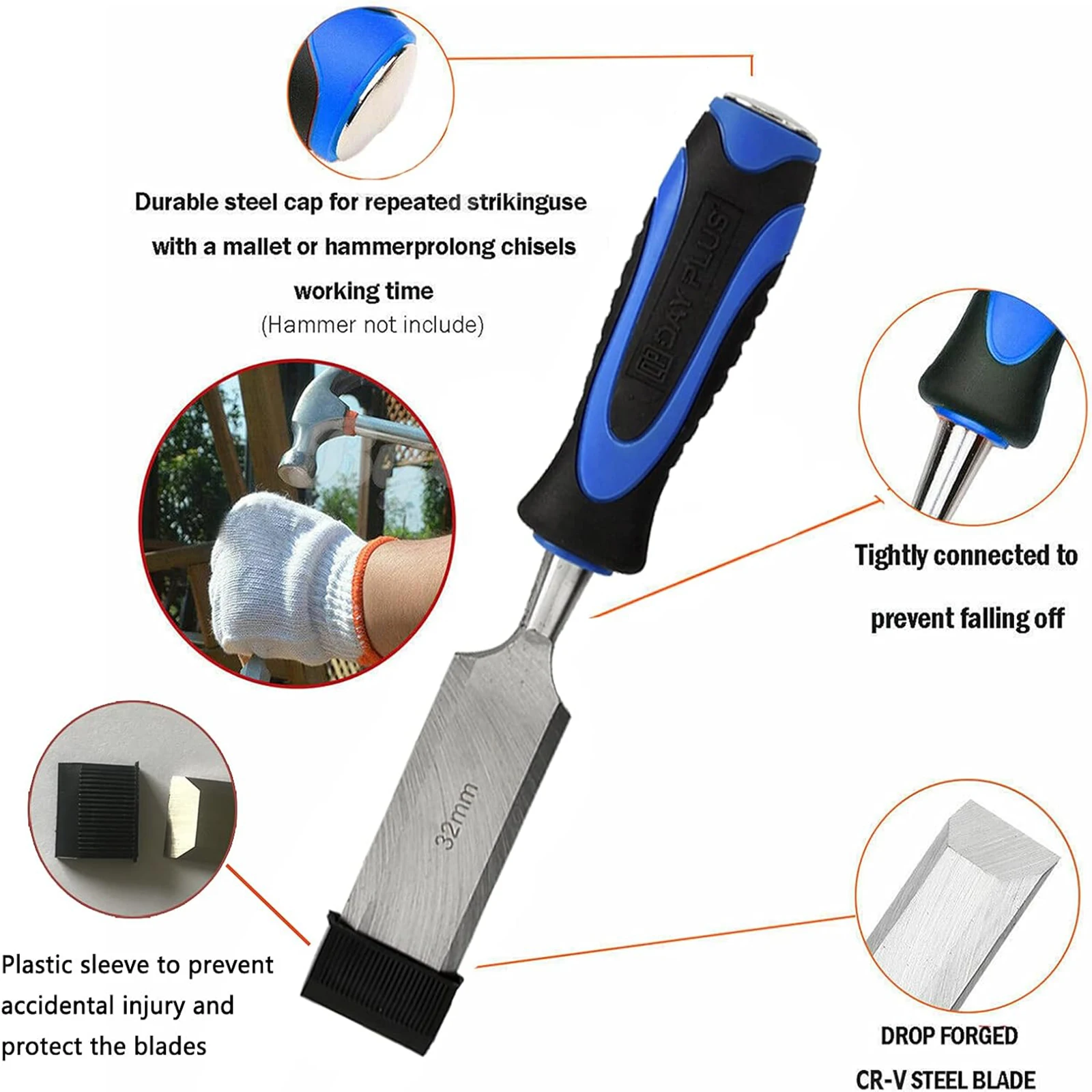 مجموعة إزميل خشبية مكونة من 10 قطع، مع دليل شحذ واحد وحجر شحذ و2 قلم رصاص نجار، شفرات CR-V المعالجة بالحرارة للمنزل DIY