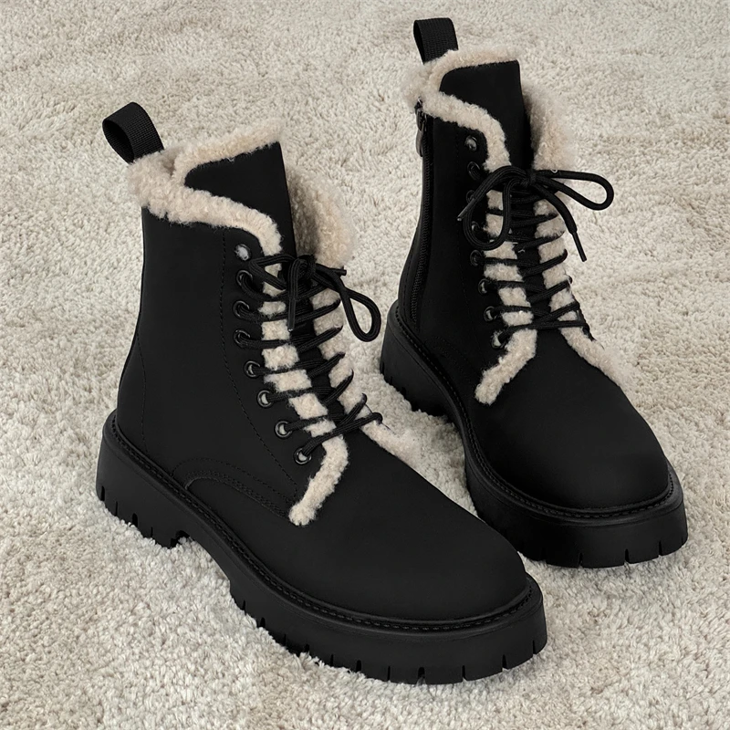 

Winter Men Trendy Fashionable Chelsea Boots Black Versatile Lace-up Thick-soled Warm Business Brand Boots Training Boots Men