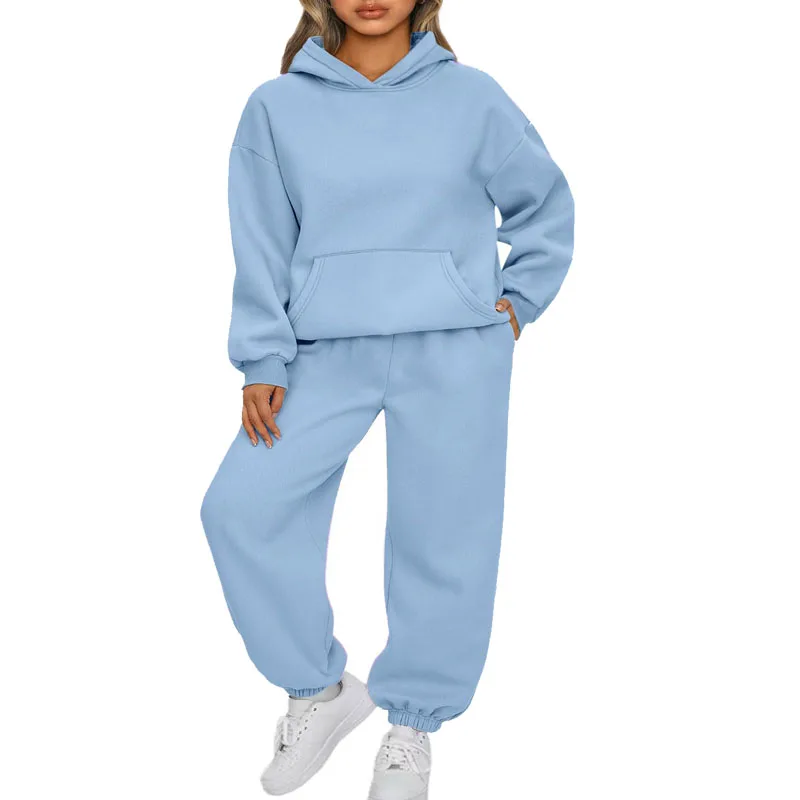 2025 Spring and Autumn Sportswear Casual Solid Color Hoodie Long Sleeve Hoodie Tight Foot Tight Pants Fashion Two Piece Set