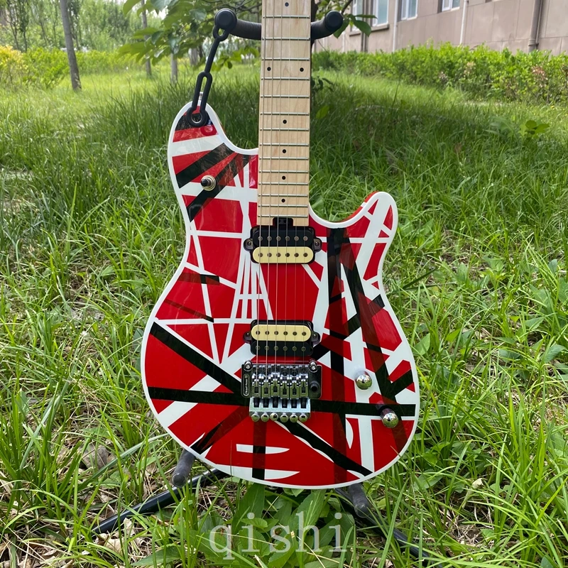 in stock Edward Eddie Van Halen  Red  Electric Guitar Black White Stripes Floyd Rose wolf