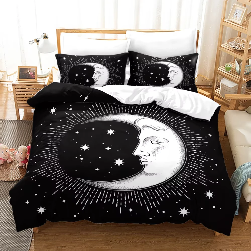 Moon Duvet Cover King Full Mystical Starry Galaxy Star Bedding Set Witchy Celestial Occult Comforter Cover Boho Bedspread Cover