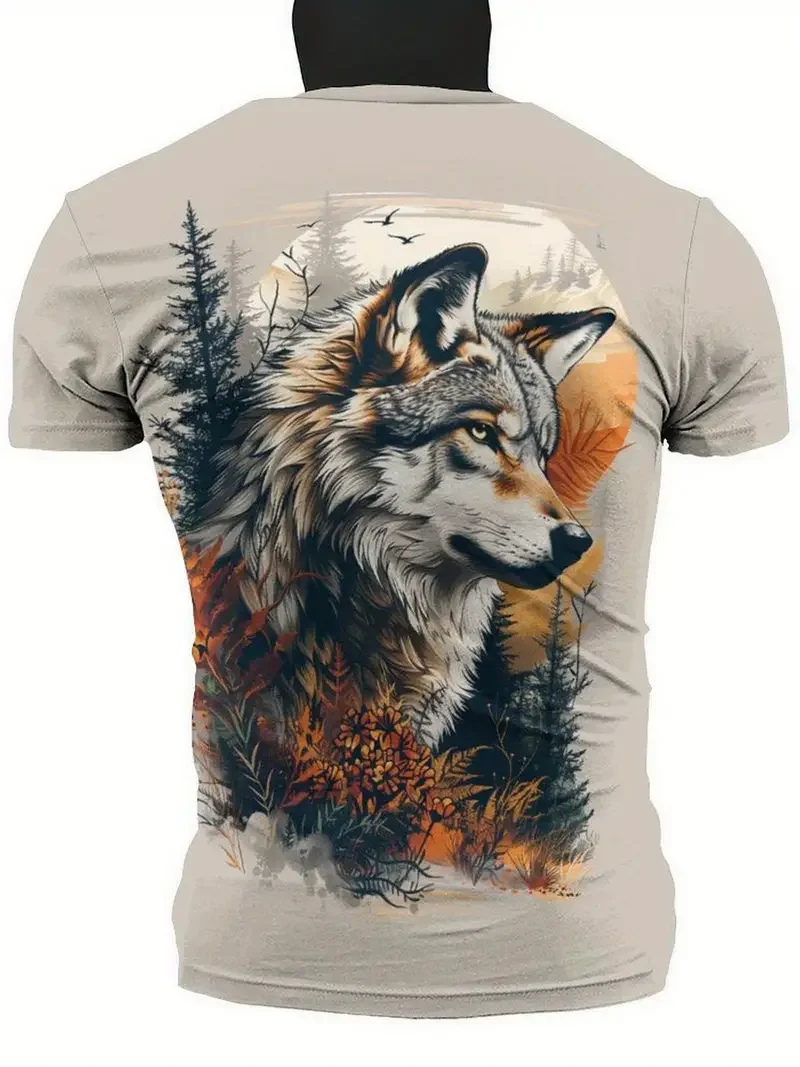 Animal Wolf Pattern Men\'s T shirt Fashion Crew Neck Short Sleeve Sport Tee Versatile Comfortable T-shirt Athletic Style Clothing