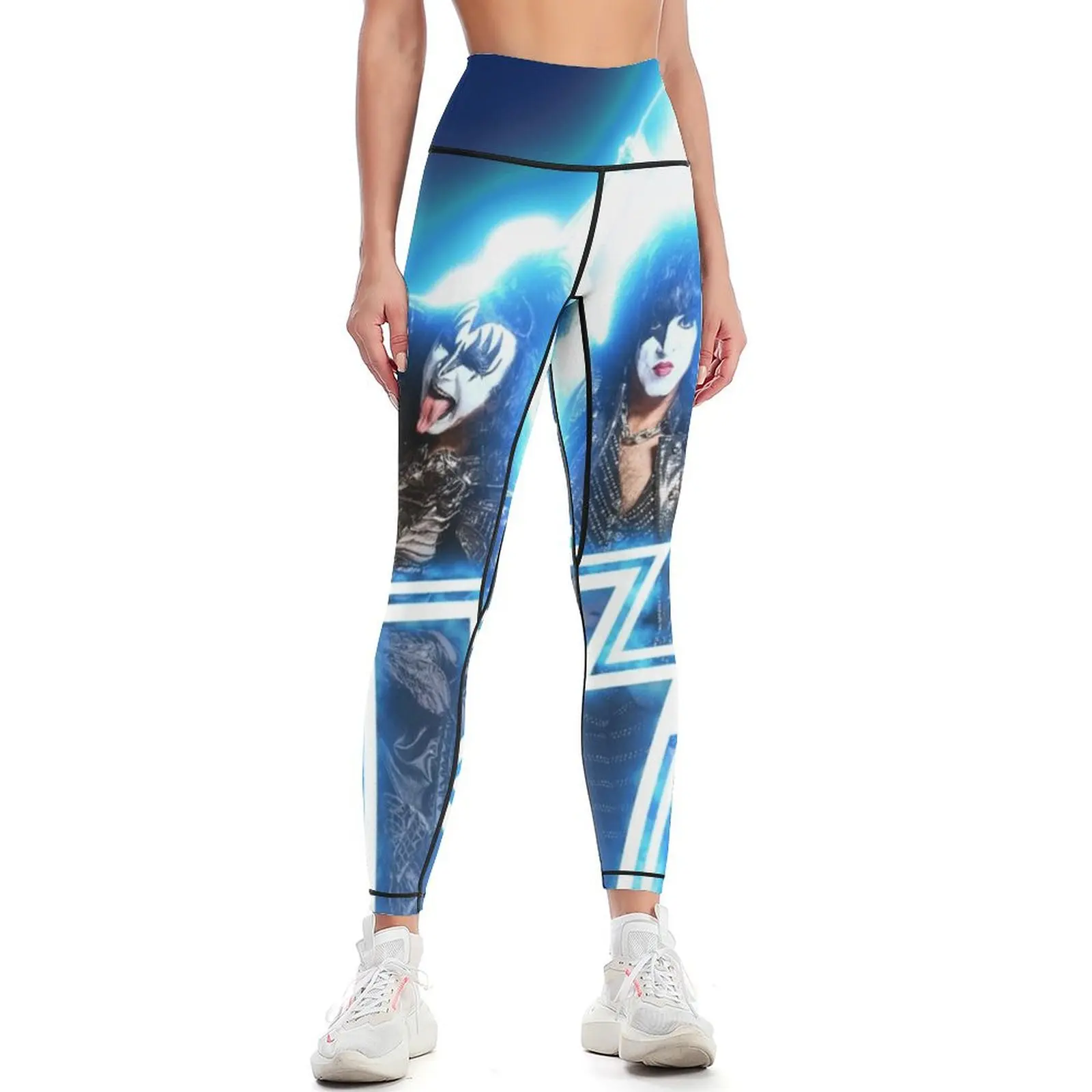 

KISS  the Band - Blue Energy Glow Leggings workout shorts gym top Clothing fitness Womens Leggings